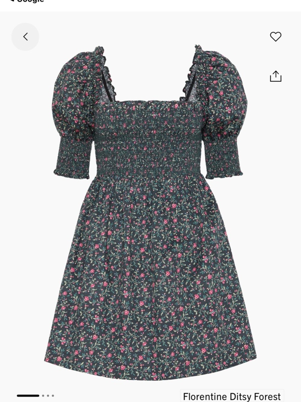 Hill House Forest Green Floral Smocked Puff-Sleeve Dress new with tags!!! - Picture 2 of 5